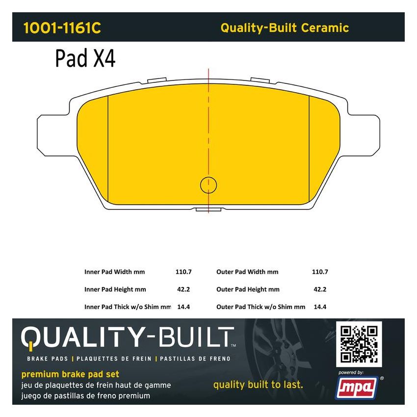 MPA 1001-1161C Quality-Built Premium Ceramic Brake Pads w/ Hardware