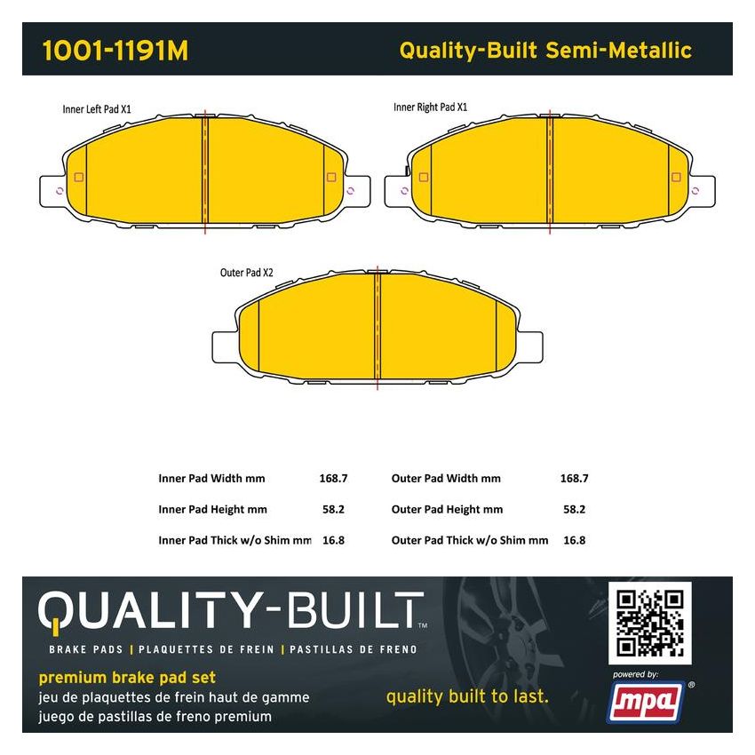 MPA 1001-1191M Quality-Built Premium Semi-Metallic Brake Pads