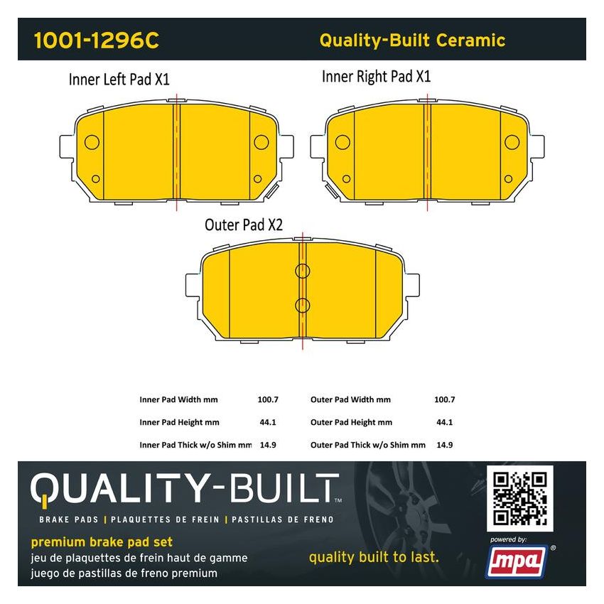 MPA 1001-1296C Quality-Built Premium Ceramic Brake Pads w/ Hardware