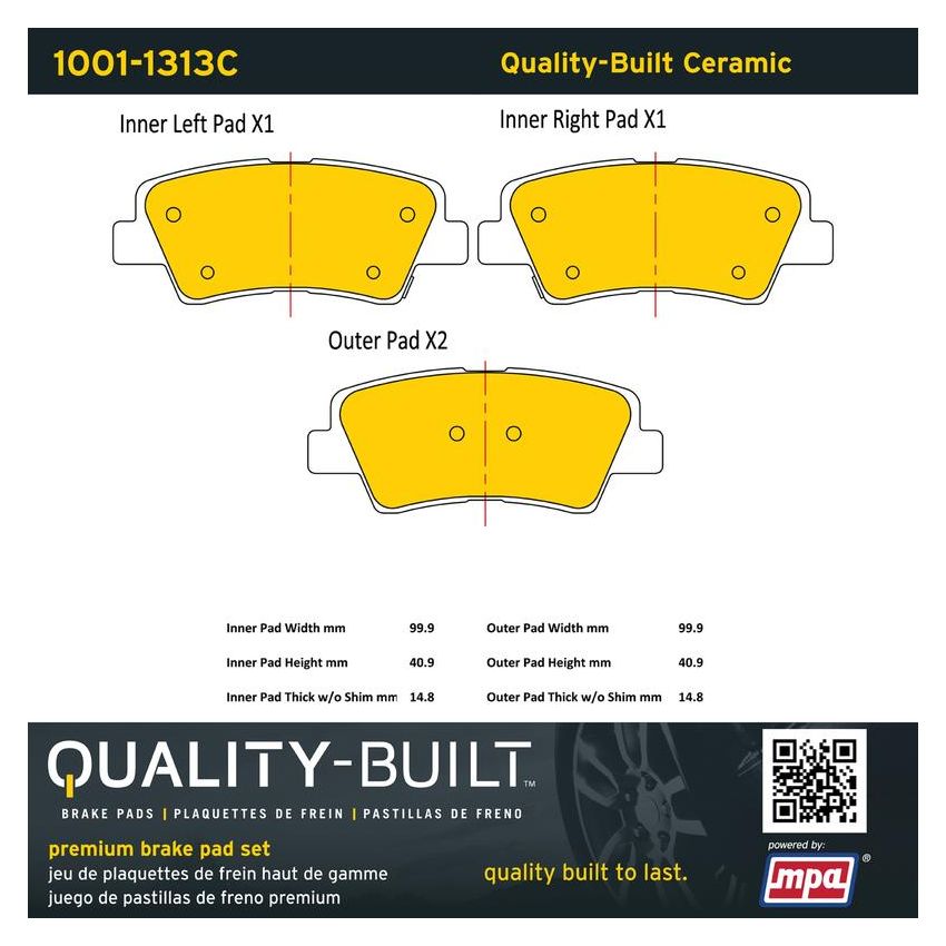 MPA 1001-1313C Quality-Built Premium Ceramic Brake Pads w/ Hardware