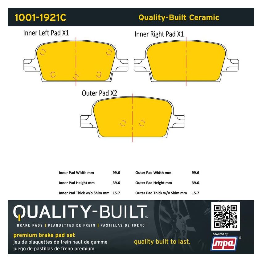 MPA 1001-1921C Quality-Built Premium Ceramic Brake Pads