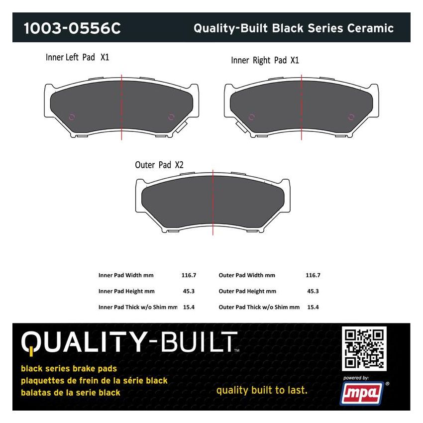 MPA 1003-0556C Quality-Built Black Series Ceramic Brake Pads w/ Hardware