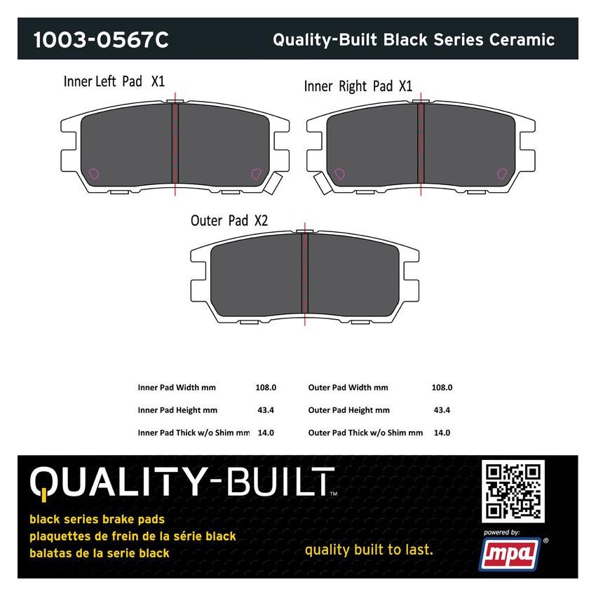 MPA 1003-0567C Quality-Built Black Series Ceramic Brake Pads w/ Hardware