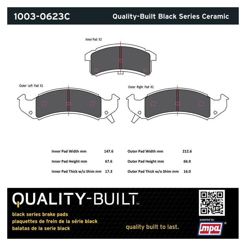 MPA 1003-0623C Quality-Built Black Series Ceramic Brake Pads w/ Hardware