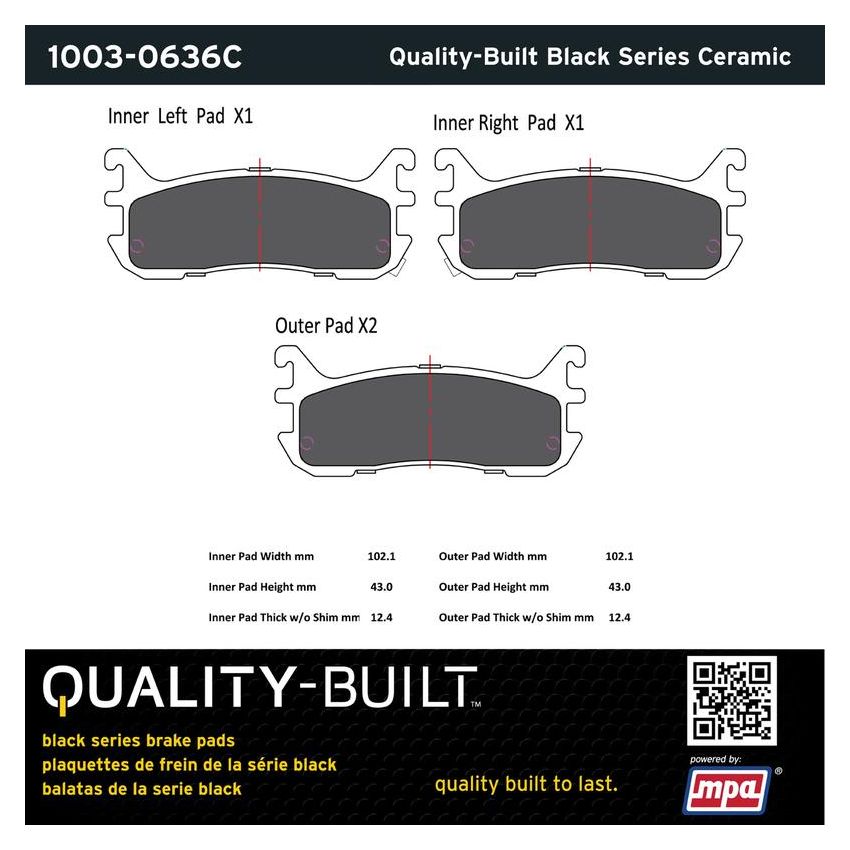 MPA 1003-0636C Quality-Built Black Series Ceramic Brake Pads w/ Hardware