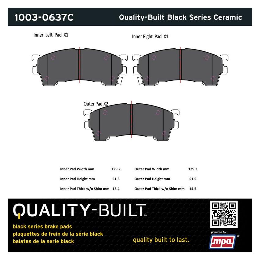 MPA 1003-0637C Quality-Built Black Series Ceramic Brake Pads w/ Hardware