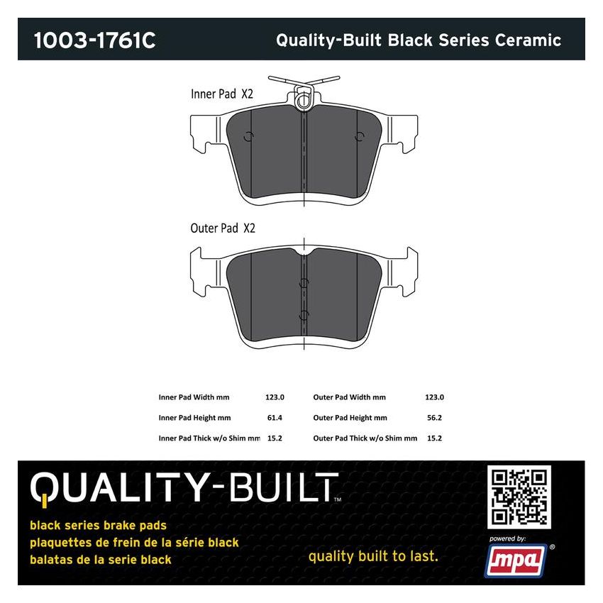 MPA 1003-1761C Quality-Built Black Series Ceramic Brake Pads w/ Hardware