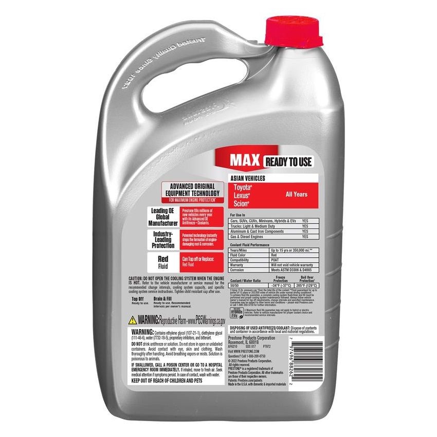 Prestone AF6210 Prestone MAX Original Equipment Antifreeze+Coolant. Asian Red/Pink,50/50 RTU1Gal