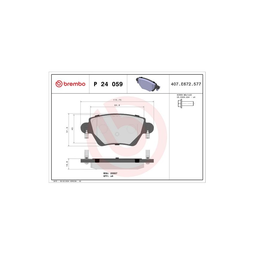 Brembo KTX4064 Brembo low-met brake pad and Xtra solid drilled brake disc kit