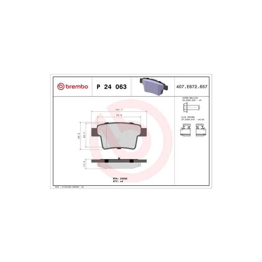 Brembo KTX4065 Brembo low-met brake pad and Xtra solid drilled brake disc kit