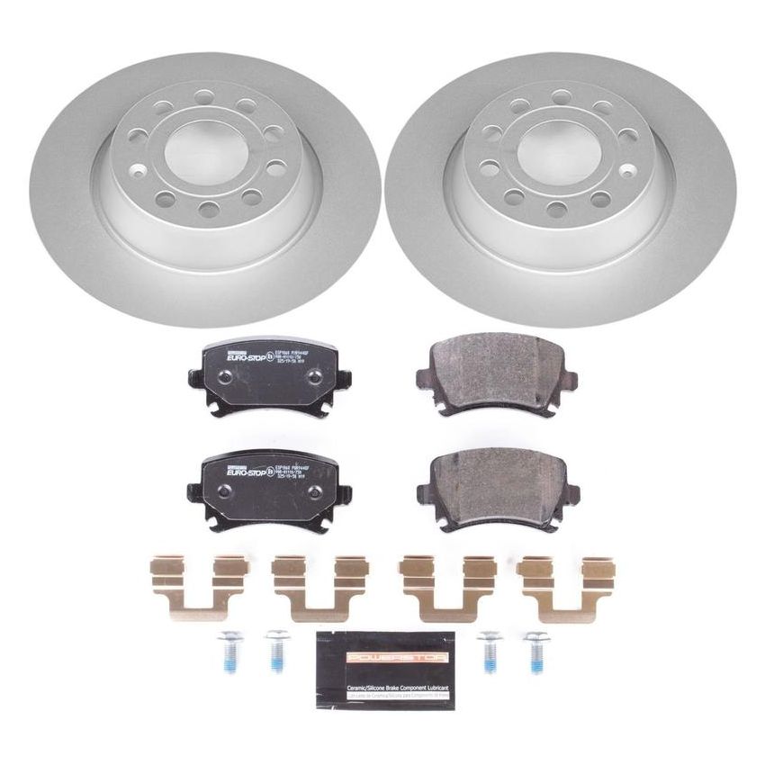 PowerStop ESK5662 Genuine Geomet Coated Rotors, ECE-R90 Brake Pads + Hardware Kit