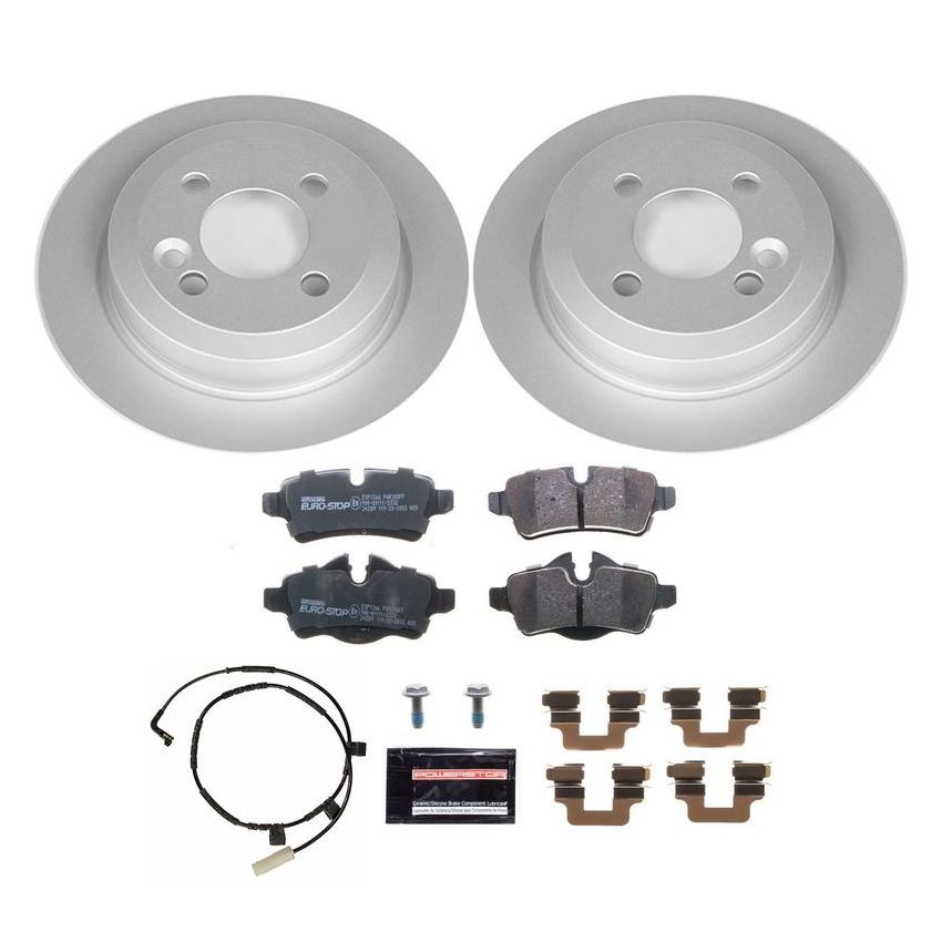PowerStop ESK6281 Genuine Geomet Coated Rotors, ECE-R90 Brake Pads + Hardware Kit
