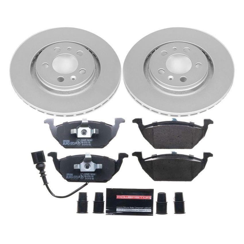 PowerStop ESK839 Genuine Geomet Coated Rotors, ECE-R90 Brake Pads + Hardware Kit