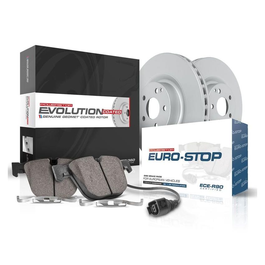 PowerStop ESK839 Genuine Geomet Coated Rotors, ECE-R90 Brake Pads + Hardware Kit