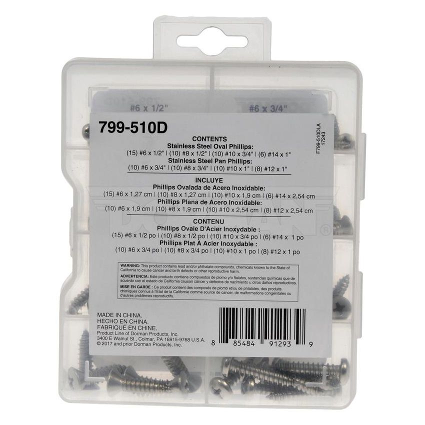 DORMAN 799-510D Pro Pack Sheet Metal Screws Stainless Steel - 79 Pieces