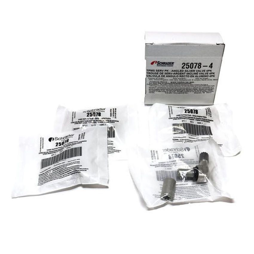 SCHRADER VALVES 25078-4 Angled Silver Aluminum Valve Assembly for Schrader 90 Degree EZ-sensor - 4 Pk