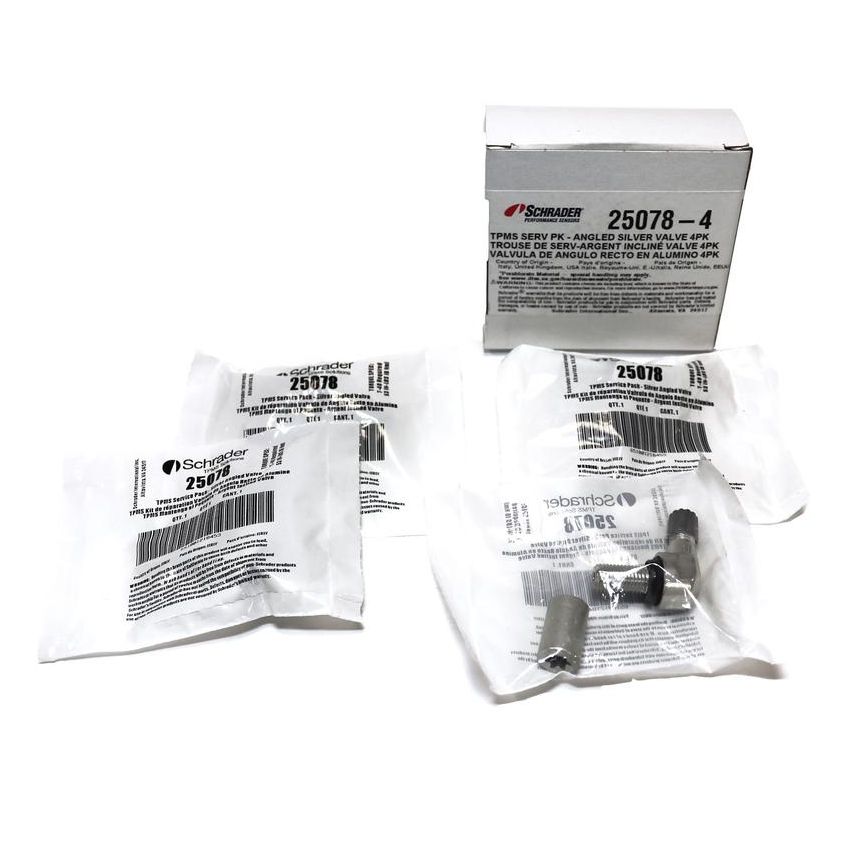 SCHRADER VALVES 25078-4 Angled Silver Aluminum Valve Assembly for Schrader 90 Degree EZ-sensor - 4 Pk