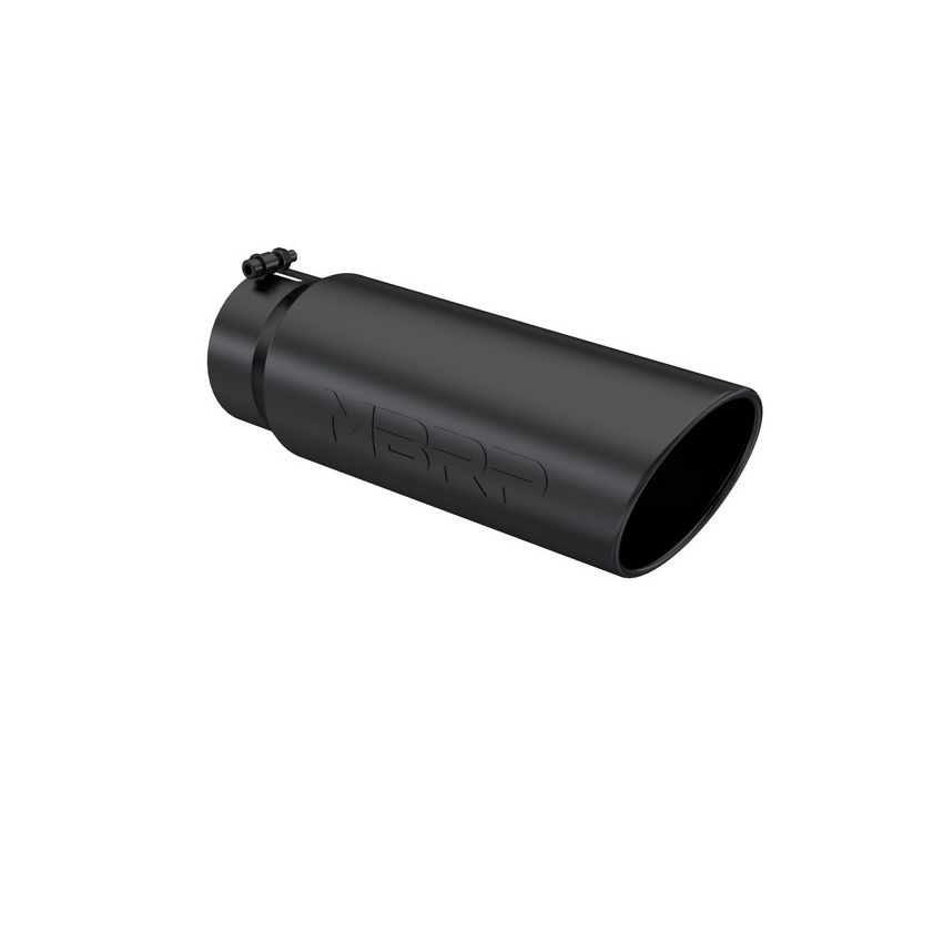 MBRP Exhaust T5125BLK Tip; 6in. O.D.; Angled Rolled End; 5in. inlet 18in. in length; BLK.