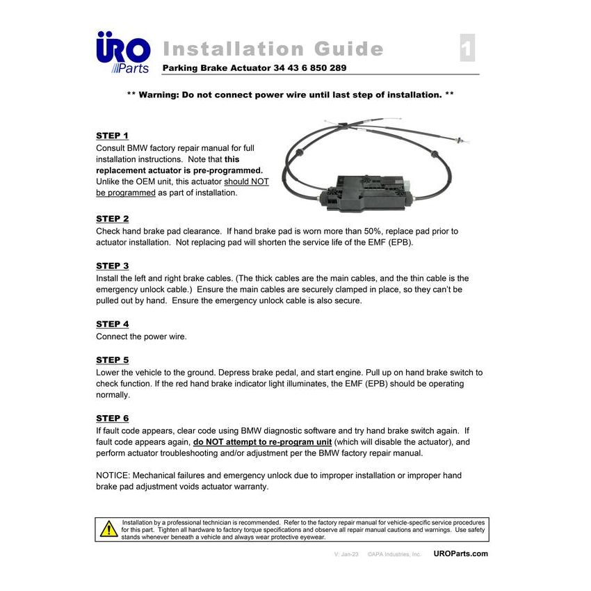 URO Parts 34436850289 Parking Brake Actuator