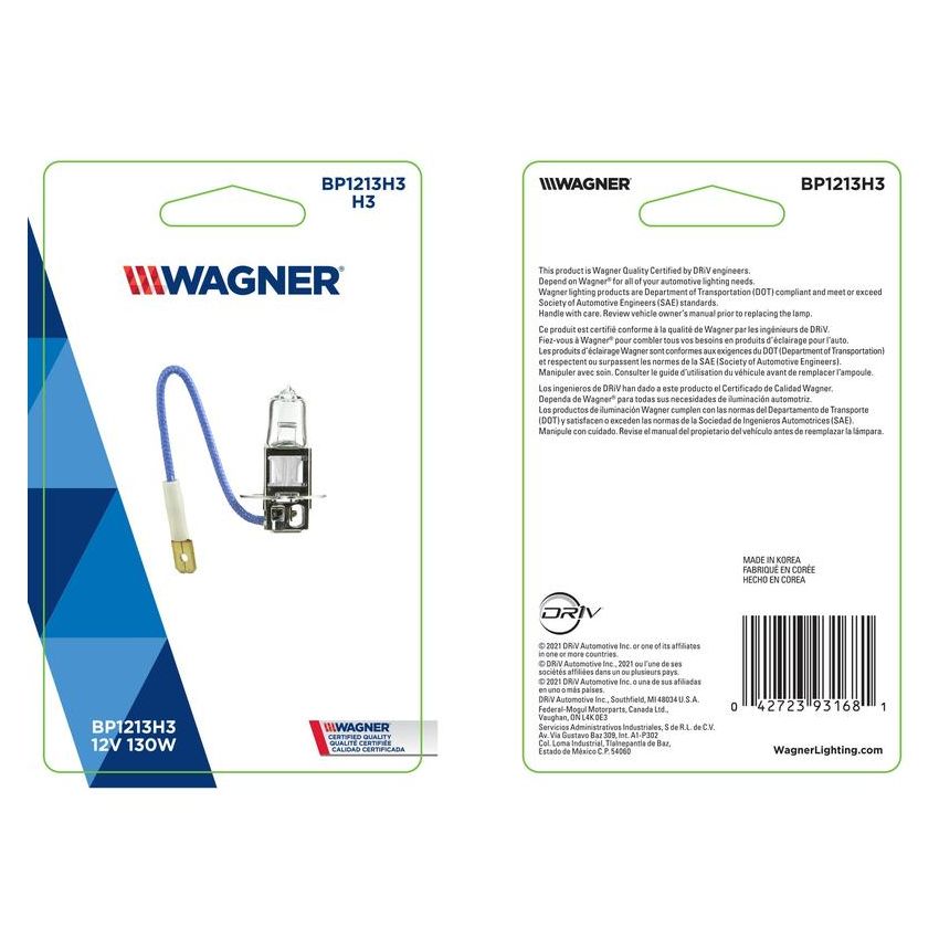 WAGNER LIGHTING BP1213/H3 Standard Multi-Purpose Light Bulb Card of 1