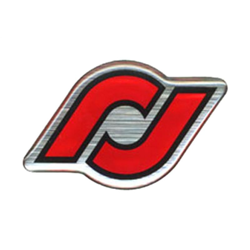 RockJock Sticker Epoxy Dome 1in Tall x 1.6in Wide Red Black and Silver