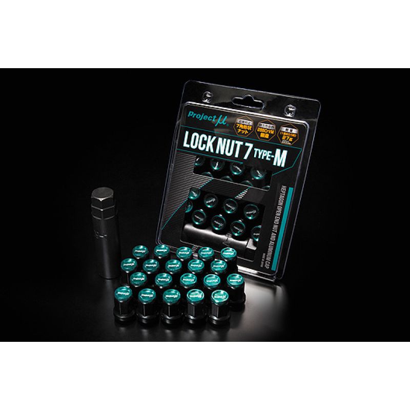 Project Mu Super Lock 7 M-Type Lock Nut M12 x 1.5 - Black / Green Cap (Special Order No Cancel)