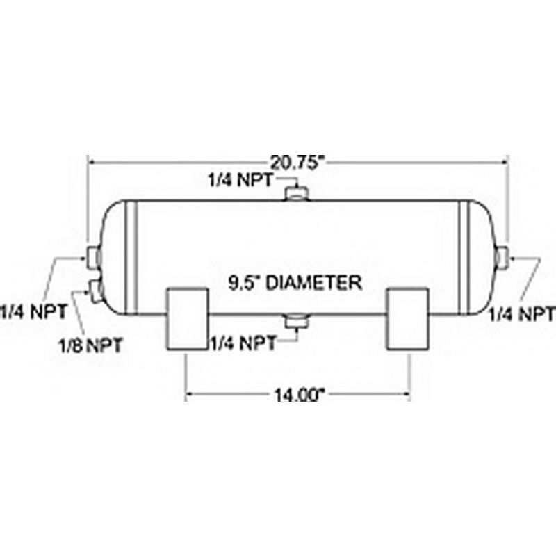 Firestone 9246 Air Tank 5 Gallon 9.5in. x 20.75in. (4) 1/4in. NPT Ports 150 PSI - Black (WR17609246)