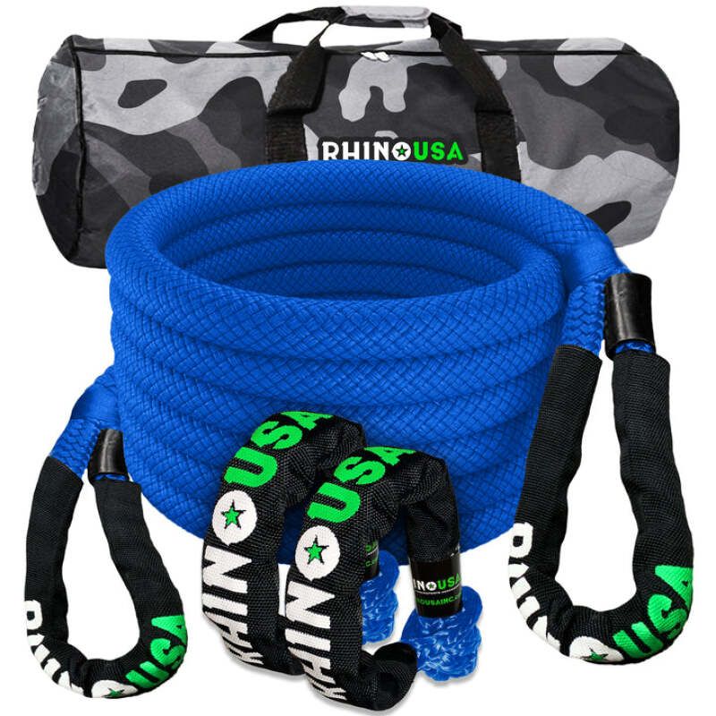 Rhino USA RG-KRKIT78X30-BLU 7/8In X 30Ft Kinetic Rope Recovery Kit W/Soft Shackles (Blue)