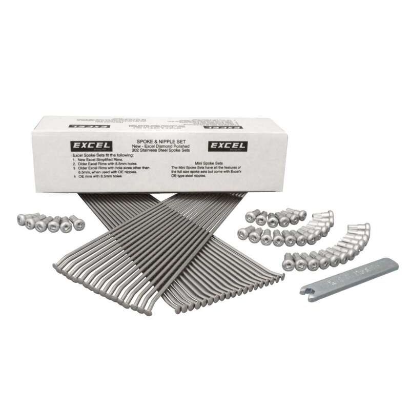 Excel XS8-48197 Rear Spoke/Nipple Set (w/ Wrench) - 8 Gauge / 36 Qty - Silver