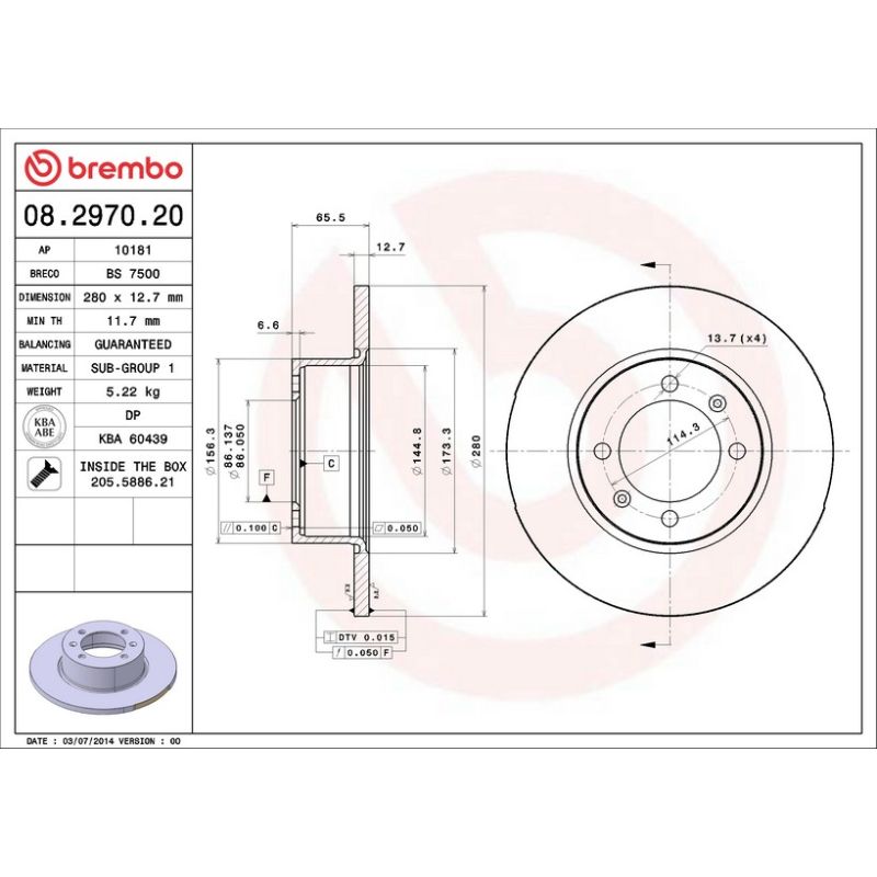 Brembo 08.2970.20 Brembo Solid Standard Rotor