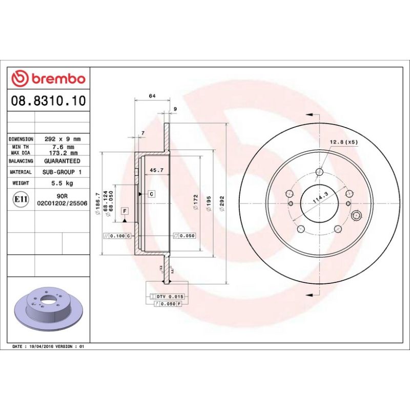 Brembo 08.8310.10 Brembo Solid Standard Rotor