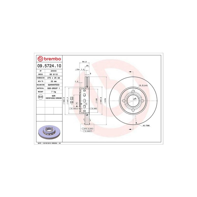 Brembo 09.5724.10 Premium Vented Brake Rotor