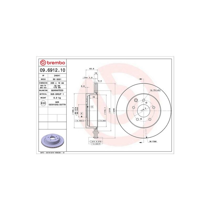 Brembo 09.6912.10 Premium Vented Brake Rotor