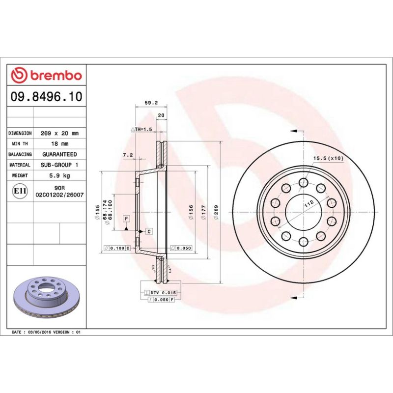 Brembo 09.8496.10 Premium Vented Brake Rotor