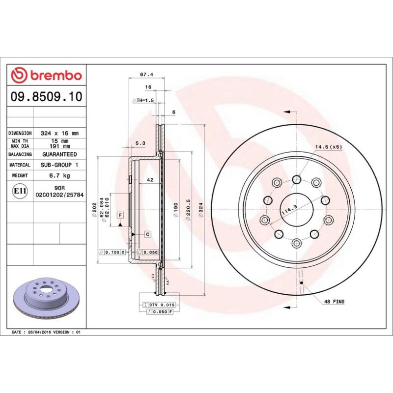 Brembo 09.8509.10 Premium Vented Brake Rotor