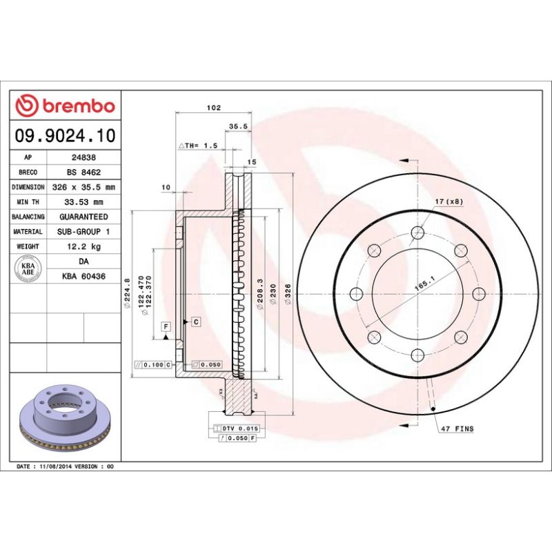 Brembo 09.9024.10 Premium Vented Brake Rotor