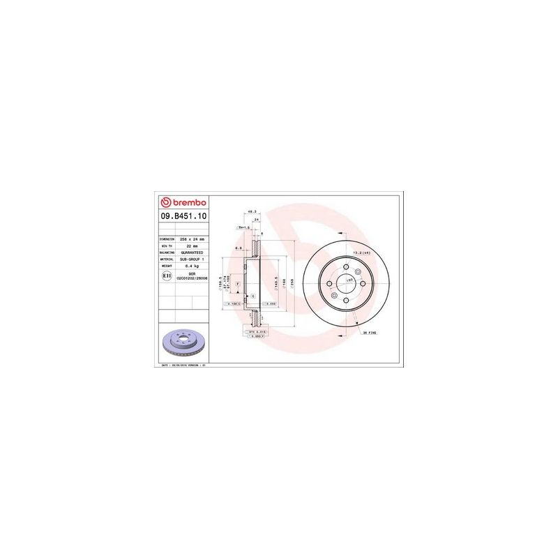 Brembo 09.B451.10 Premium Vented Brake Rotor
