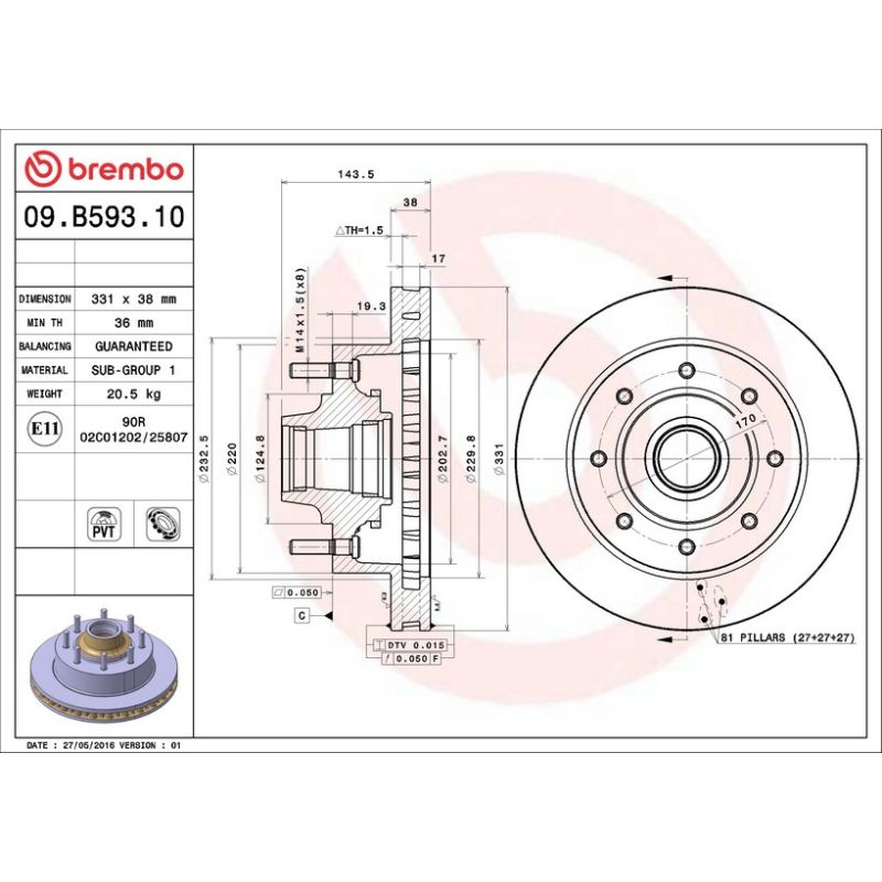 Brembo 09.B593.10 Premium Vented Brake Rotor