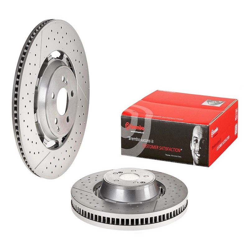 Brembo 09.B848.33 Premium Dual Cast Vented Drilled/Grooved UV Coated Brake Rotor