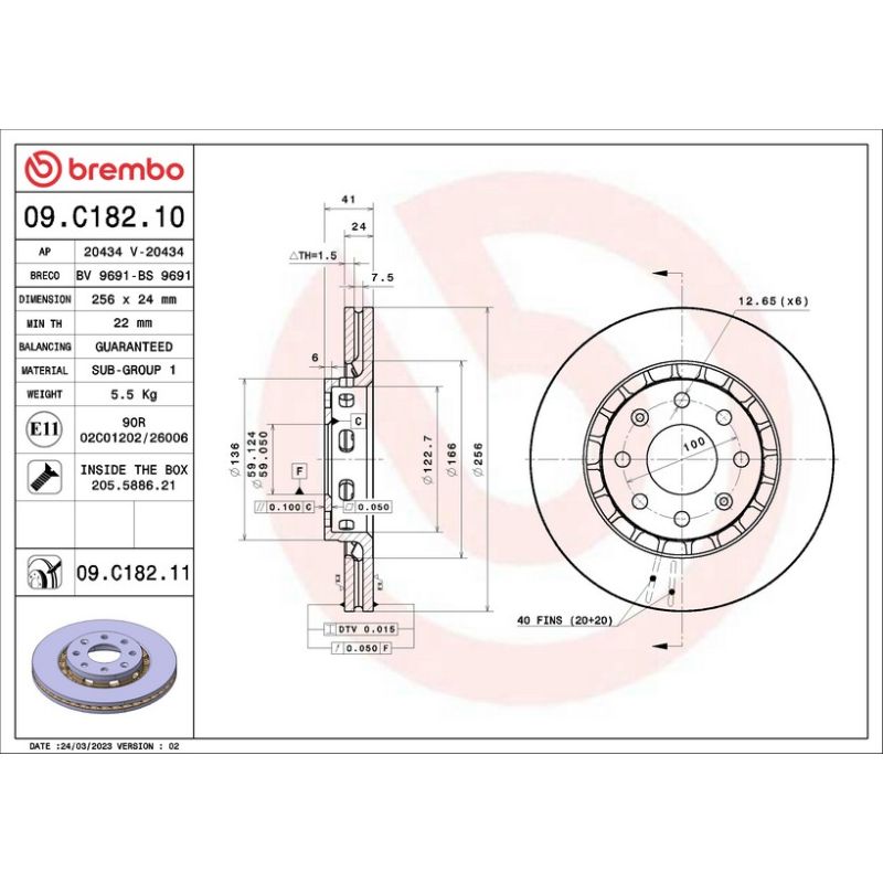 Brembo 09.C182.10 Premium Vented Brake Rotor