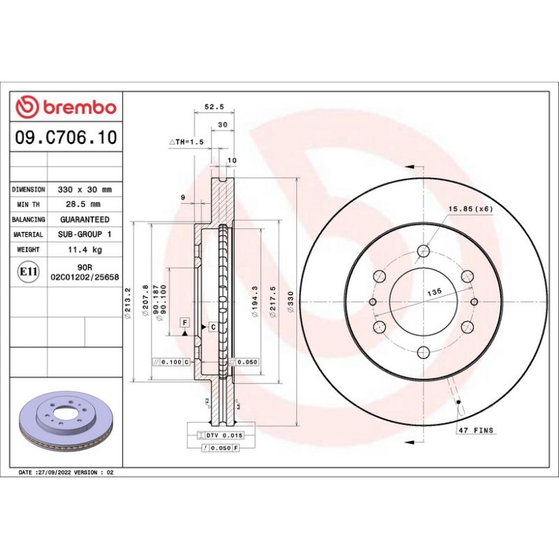 Brembo 09.C706.10 Premium Vented Brake Rotor