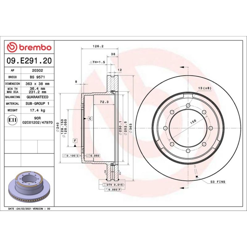 Brembo 09.E291.20 Premium Vented Brake Rotor