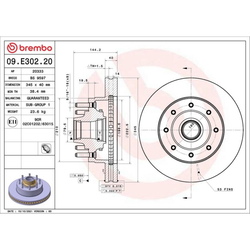 Brembo 09.E302.20 Premium Vented Brake Rotor