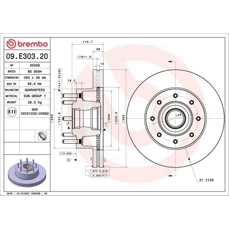 Brembo 09.E303.20 Premium Vented Brake Rotor