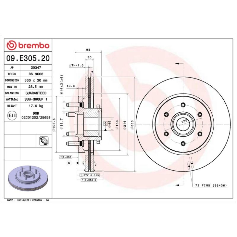 Brembo 09.E305.20 Premium Vented Brake Rotor