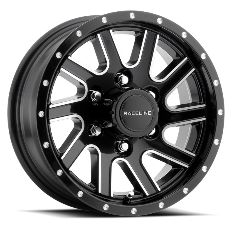Raceline 820M Twisted 15x6in / 6x139.7 BP / 0mm Offset / 4.25mm Bore - Black & Machined Wheel