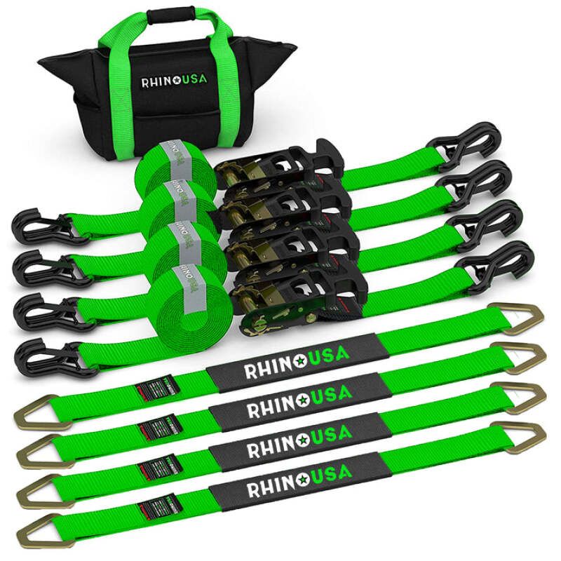 Rhino USA 2IN-HDKIT-GRN Heavy Duty Vehicle Tie Down Kit- Green