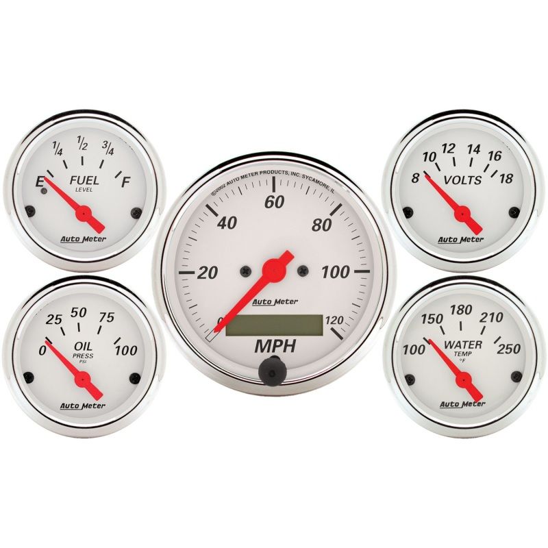 AutoMeter 1302 GAUGE KIT, 5 PC., 3 1/8" & 2 1/16", ELEC. SPEEDOMETER, ARCTIC WHITE