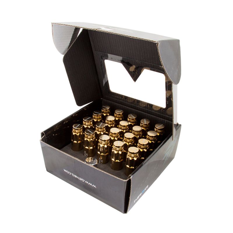 NRG LN-LS710CG-21 700 Series M12 X 1.25 Steel Lug Nut w/Dust Cap Cover Set 21 Pc w/Locks & Socket - Chrome Gold