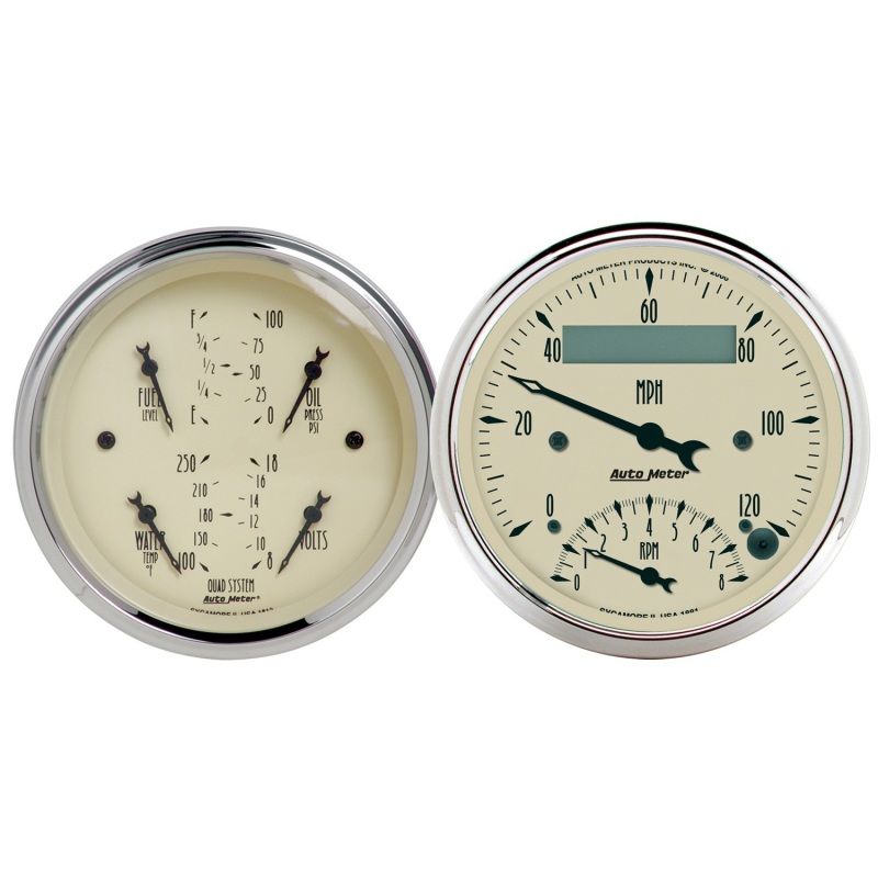 AutoMeter 1820 GAUGE KIT, 2 PC., QUAD & TACH/SPEEDO, 3 3/8", ANTIQUE BEIGE